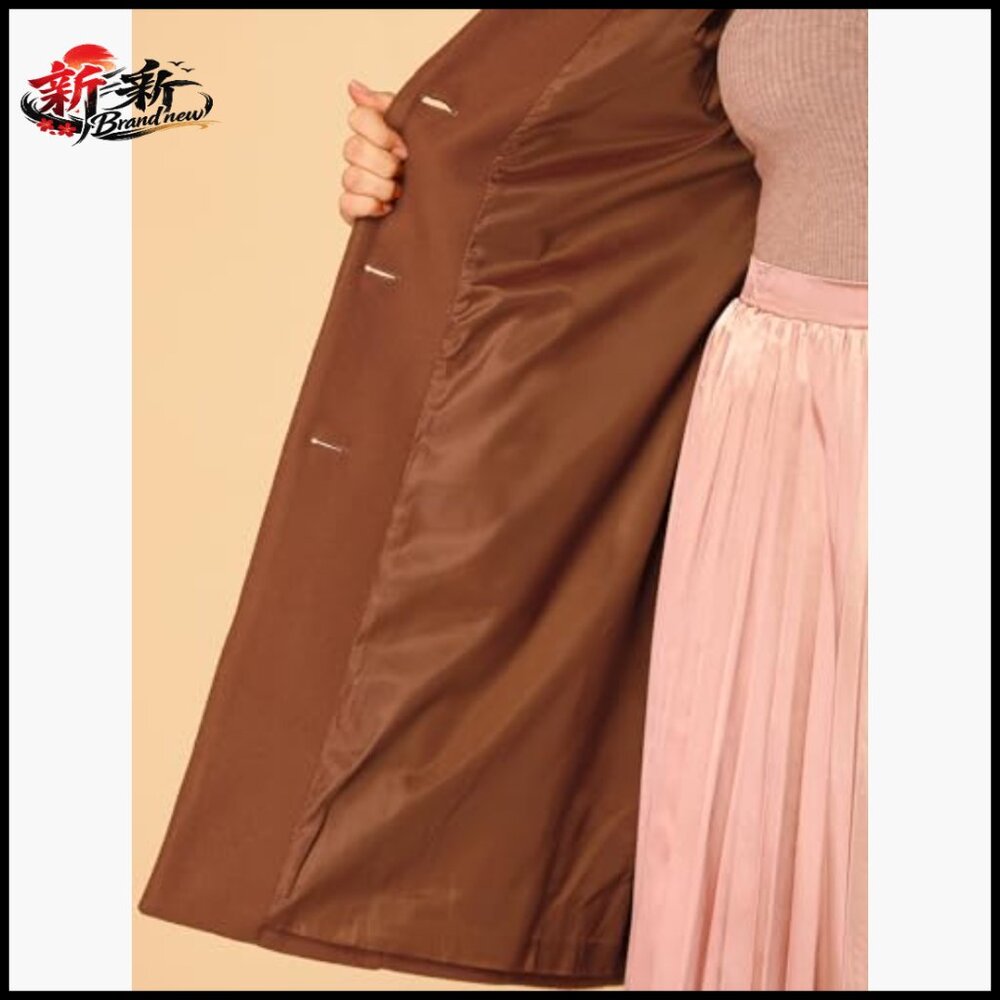 Polyester Long Winter Coat Single Breasted Notche… - image 6